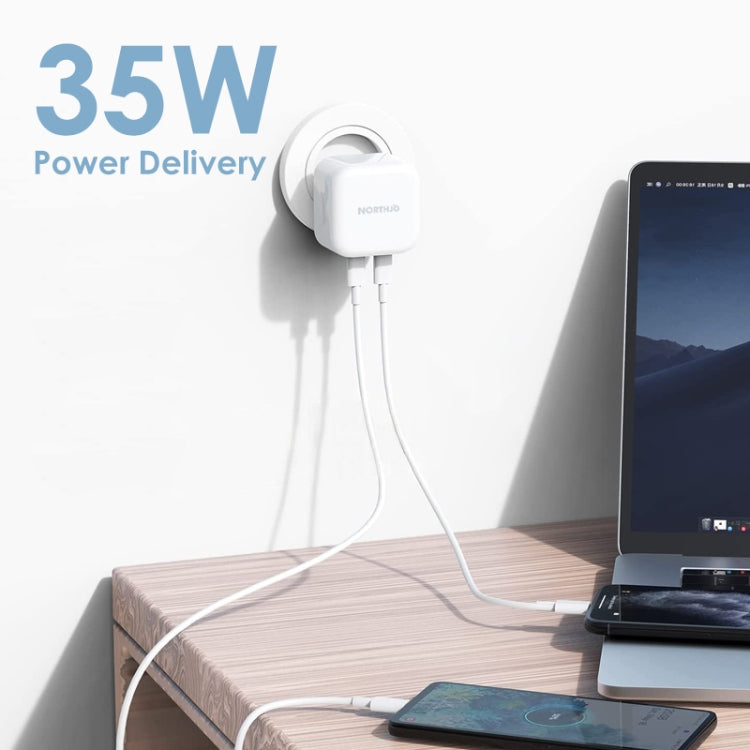 NORTHJO NOGAN3502 Carregador Rápido de Parede GaN PD PPS 35W Duplo USB-C / Tipo-C, Ficha UE, Ficha Reino Unido