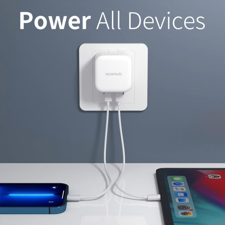 NORTHJO NOGAN3502 Carregador Rápido de Parede GaN PD PPS 35W Duplo USB-C / Tipo-C, Ficha UE, Ficha Reino Unido
