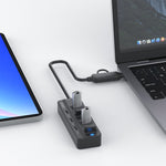 Estação de Acoplamento HUB USB3.0 + Type-C 7 Portas 7 em 2 Onten UCA5306 com Suporte a Função OTG, UCA5306