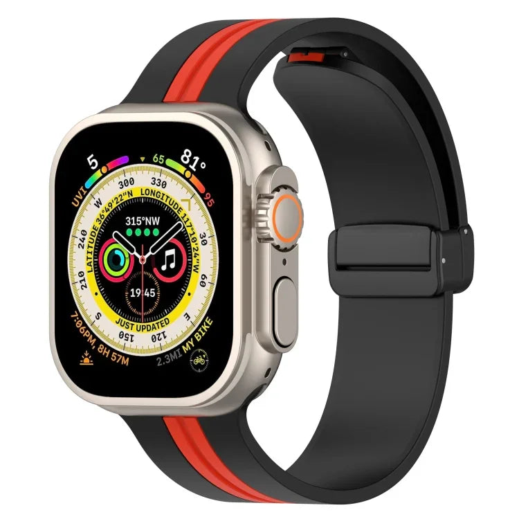 Magnetic Clasp Two-Color Silicone Watch Band, For Apple Watch Ultra 49mm, For Apple Watch Series 8&7 45mm, For Apple Watch Series 8&7 41mm