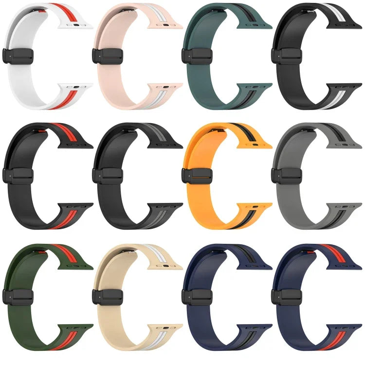 Magnetic Clasp Two-Color Silicone Watch Band, For Apple Watch Ultra 49mm, For Apple Watch Series 8&7 45mm, For Apple Watch Series 8&7 41mm