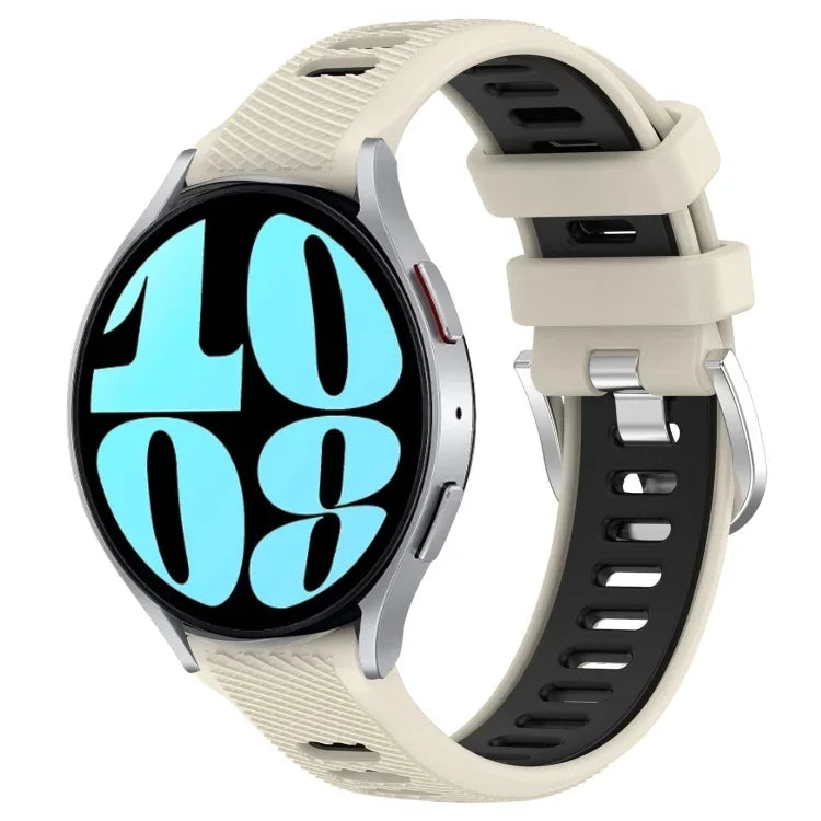 20mm Sports Two-Color Steel Buckle Silicone Watch Band, For Samsung Galaxy Watch 6 40mm, For Samsung Galaxy Watch 6 Classic 43mm