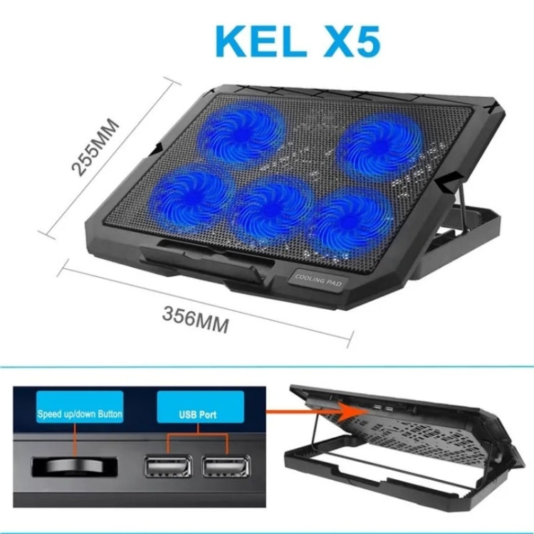 X5 Suporte Refrigerador para Portátil com 5 Ventoinhas Silenciosas, 7 Níveis de Altura Ajustável, X5