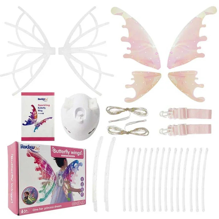 Brinquedo DIY Asas de Fada Borboleta Elétricas Rockwoo R01, Com Luz, Sem Luz