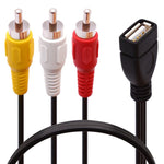 Cabo divisor de áudio e vídeo JUNSUNMAY USB fêmea para 3 x RCA macho, 0,2 m, 1,5 m