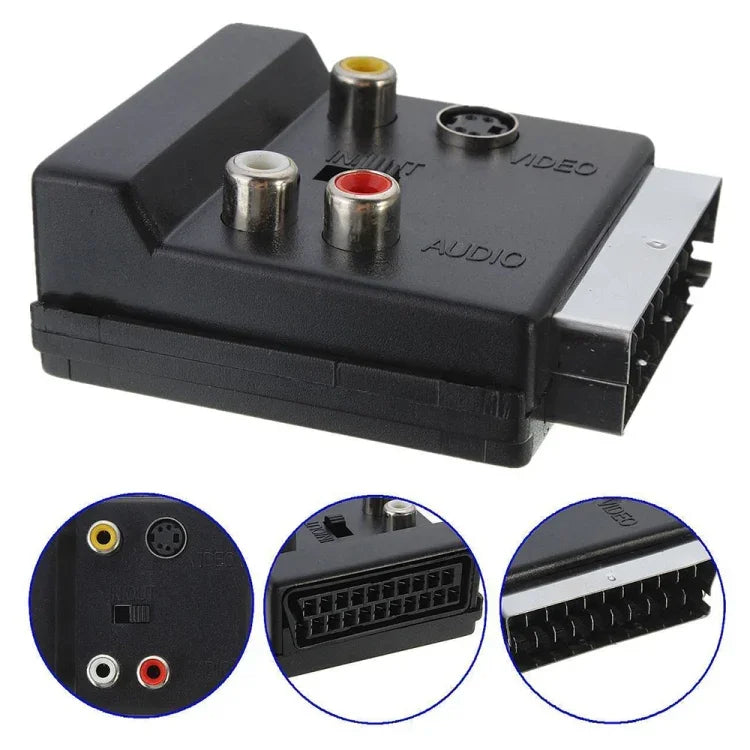 JUNSUNMAY Adaptador Interruptor de Áudio Scart Macho 21 Pinos para Fêmea S-Video 3 RCA Comutável Entrada/Saída