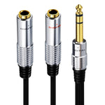Adaptador de áudio estéreo JUNSUNMAY 6,35mm macho para duplo 6,35mm fêmea, Comprimento: 0,2m