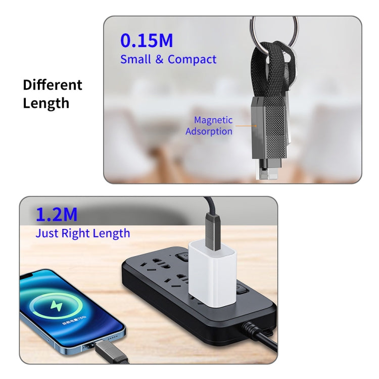 ENKAY ENK-CB134 Cabo de dados de carregamento rápido magnético 4 em 1 60W USB-A / Type-C para 8 pinos / Type-C trançado em nylon, 0,15 m, 1,2 m