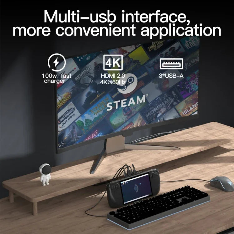 V266 Estação de Acoplamento 5 em 1 para Steam Deck Base de Carregamento Suporte 4K/60Hz USB3.0, V266 5 em 1