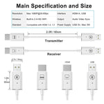 Kit Transmissor e Recetor HDMI Sem Fios, Adaptador Extensor HDMI Sem Fios, Projeção de Vídeo e Áudio 1080P 60fps para PC, Portátil, Câmara para HDTV/Projetor