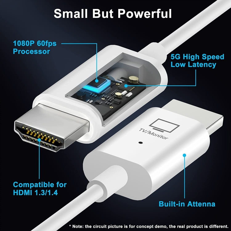 Kit Transmissor e Recetor HDMI Sem Fios, Adaptador Extensor HDMI Sem Fios, Projeção de Vídeo e Áudio 1080P 60fps para PC, Portátil, Câmara para HDTV/Projetor
