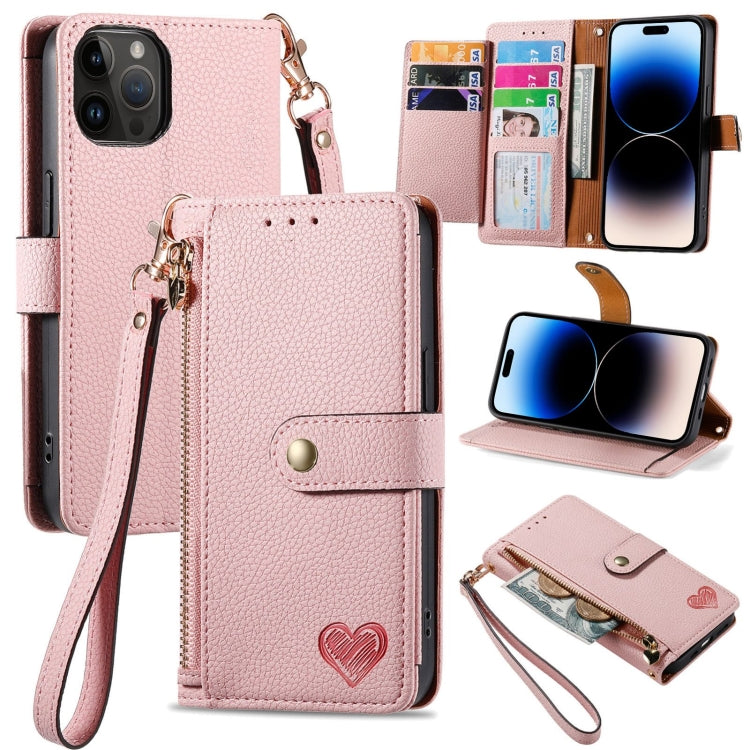Capa de Telefone em Pele com Cordão e Fecho de Zíper Love, Para iPhone 14 Pro Max, Para iPhone 7 / 8 / SE 2022, Para iPhone 13 Pro Max, Para iPhone 13 Pro, Para iPhone 13, Para iPhone 12 / 12 Pro, Para iPhone 12 Pro Max, Para iPhone 11 Pro Max