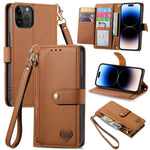 Capa de Telefone em Pele com Cordão e Fecho de Zíper Love, Para iPhone 14 Pro Max, Para iPhone 7 / 8 / SE 2022, Para iPhone 13 Pro Max, Para iPhone 13 Pro, Para iPhone 13, Para iPhone 12 / 12 Pro, Para iPhone 12 Pro Max, Para iPhone 11 Pro Max
