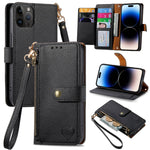 Capa de Telefone em Pele com Cordão e Fecho de Zíper Love, Para iPhone 14 Pro Max, Para iPhone 7 / 8 / SE 2022, Para iPhone 13 Pro Max, Para iPhone 13 Pro, Para iPhone 13, Para iPhone 12 / 12 Pro, Para iPhone 12 Pro Max, Para iPhone 11 Pro Max