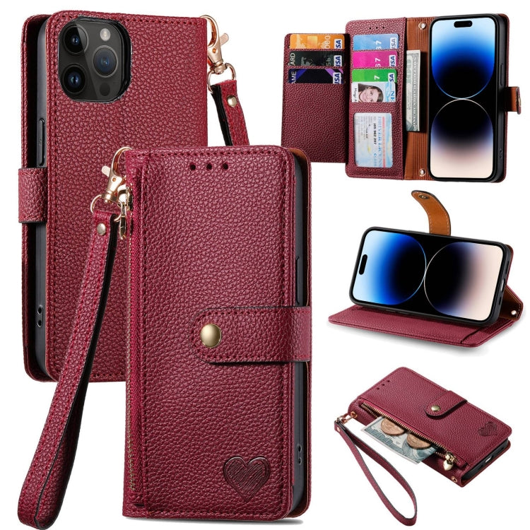 Capa de Telefone em Pele com Cordão e Fecho de Zíper Love, Para iPhone 14 Pro Max, Para iPhone 7 / 8 / SE 2022, Para iPhone 13 Pro Max, Para iPhone 13 Pro, Para iPhone 13, Para iPhone 12 / 12 Pro, Para iPhone 12 Pro Max, Para iPhone 11 Pro Max