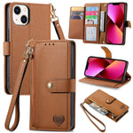 Capa de Telefone em Pele com Cordão e Fecho de Zíper Love, Para iPhone 14 Pro Max, Para iPhone 7 / 8 / SE 2022, Para iPhone 13 Pro Max, Para iPhone 13 Pro, Para iPhone 13, Para iPhone 12 / 12 Pro, Para iPhone 12 Pro Max, Para iPhone 11 Pro Max