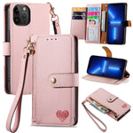 Capa de Telefone em Pele com Cordão e Fecho de Zíper Love, Para iPhone 14 Pro Max, Para iPhone 7 / 8 / SE 2022, Para iPhone 13 Pro Max, Para iPhone 13 Pro, Para iPhone 13, Para iPhone 12 / 12 Pro, Para iPhone 12 Pro Max, Para iPhone 11 Pro Max