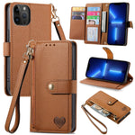Capa de Telefone em Pele com Cordão e Fecho de Zíper Love, Para iPhone 14 Pro Max, Para iPhone 7 / 8 / SE 2022, Para iPhone 13 Pro Max, Para iPhone 13 Pro, Para iPhone 13, Para iPhone 12 / 12 Pro, Para iPhone 12 Pro Max, Para iPhone 11 Pro Max