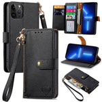 Capa de Telefone em Pele com Cordão e Fecho de Zíper Love, Para iPhone 14 Pro Max, Para iPhone 7 / 8 / SE 2022, Para iPhone 13 Pro Max, Para iPhone 13 Pro, Para iPhone 13, Para iPhone 12 / 12 Pro, Para iPhone 12 Pro Max, Para iPhone 11 Pro Max