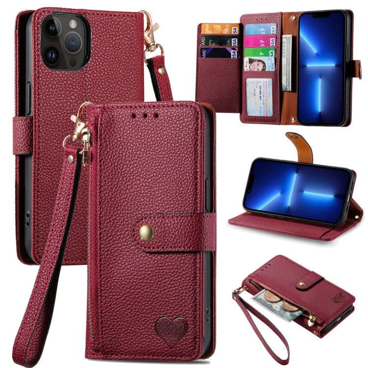 Capa de Telefone em Pele com Cordão e Fecho de Zíper Love, Para iPhone 14 Pro Max, Para iPhone 7 / 8 / SE 2022, Para iPhone 13 Pro Max, Para iPhone 13 Pro, Para iPhone 13, Para iPhone 12 / 12 Pro, Para iPhone 12 Pro Max, Para iPhone 11 Pro Max