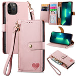 Capa de Telefone em Pele com Cordão e Fecho de Zíper Love, Para iPhone 14 Pro Max, Para iPhone 7 / 8 / SE 2022, Para iPhone 13 Pro Max, Para iPhone 13 Pro, Para iPhone 13, Para iPhone 12 / 12 Pro, Para iPhone 12 Pro Max, Para iPhone 11 Pro Max