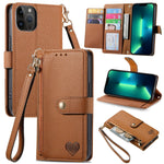 Capa de Telefone em Pele com Cordão e Fecho de Zíper Love, Para iPhone 14 Pro Max, Para iPhone 7 / 8 / SE 2022, Para iPhone 13 Pro Max, Para iPhone 13 Pro, Para iPhone 13, Para iPhone 12 / 12 Pro, Para iPhone 12 Pro Max, Para iPhone 11 Pro Max
