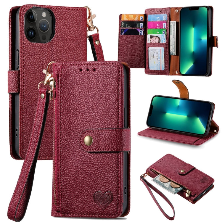 Capa de Telefone em Pele com Cordão e Fecho de Zíper Love, Para iPhone 14 Pro Max, Para iPhone 7 / 8 / SE 2022, Para iPhone 13 Pro Max, Para iPhone 13 Pro, Para iPhone 13, Para iPhone 12 / 12 Pro, Para iPhone 12 Pro Max, Para iPhone 11 Pro Max