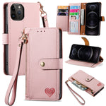 Capa de Telefone em Pele com Cordão e Fecho de Zíper Love, Para iPhone 14 Pro Max, Para iPhone 7 / 8 / SE 2022, Para iPhone 13 Pro Max, Para iPhone 13 Pro, Para iPhone 13, Para iPhone 12 / 12 Pro, Para iPhone 12 Pro Max, Para iPhone 11 Pro Max