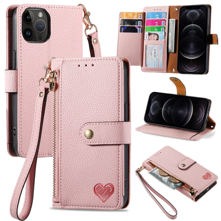 Capa de Telefone em Pele com Cordão e Fecho de Zíper Love, Para iPhone 14 Pro Max, Para iPhone 7 / 8 / SE 2022, Para iPhone 13 Pro Max, Para iPhone 13 Pro, Para iPhone 13, Para iPhone 12 / 12 Pro, Para iPhone 12 Pro Max, Para iPhone 11 Pro Max