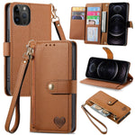 Capa de Telefone em Pele com Cordão e Fecho de Zíper Love, Para iPhone 14 Pro Max, Para iPhone 7 / 8 / SE 2022, Para iPhone 13 Pro Max, Para iPhone 13 Pro, Para iPhone 13, Para iPhone 12 / 12 Pro, Para iPhone 12 Pro Max, Para iPhone 11 Pro Max