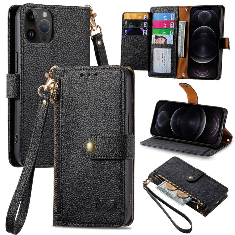 Capa de Telefone em Pele com Cordão e Fecho de Zíper Love, Para iPhone 14 Pro Max, Para iPhone 7 / 8 / SE 2022, Para iPhone 13 Pro Max, Para iPhone 13 Pro, Para iPhone 13, Para iPhone 12 / 12 Pro, Para iPhone 12 Pro Max, Para iPhone 11 Pro Max