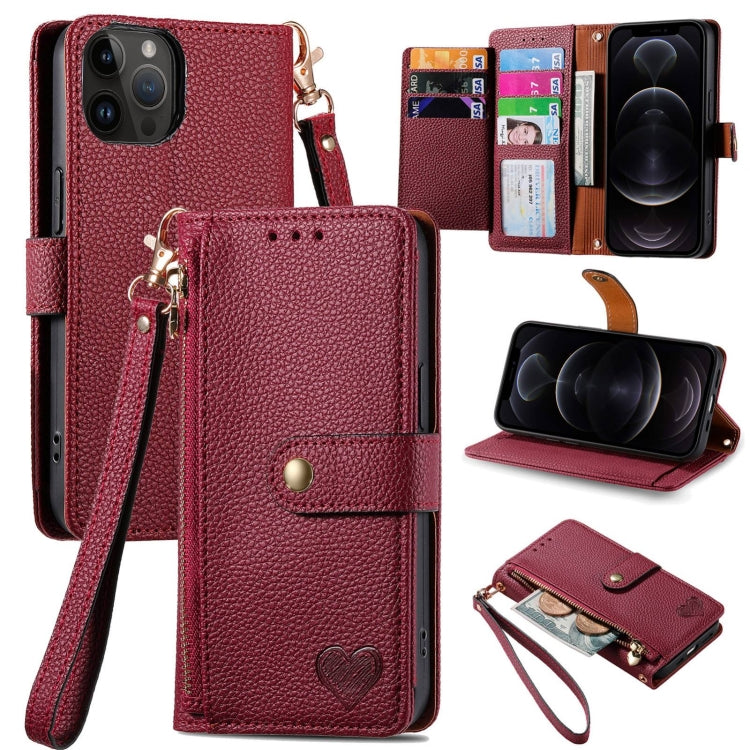 Capa de Telefone em Pele com Cordão e Fecho de Zíper Love, Para iPhone 14 Pro Max, Para iPhone 7 / 8 / SE 2022, Para iPhone 13 Pro Max, Para iPhone 13 Pro, Para iPhone 13, Para iPhone 12 / 12 Pro, Para iPhone 12 Pro Max, Para iPhone 11 Pro Max