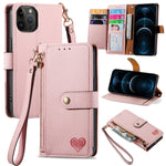 Capa de Telefone em Pele com Cordão e Fecho de Zíper Love, Para iPhone 14 Pro Max, Para iPhone 7 / 8 / SE 2022, Para iPhone 13 Pro Max, Para iPhone 13 Pro, Para iPhone 13, Para iPhone 12 / 12 Pro, Para iPhone 12 Pro Max, Para iPhone 11 Pro Max