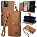 Capa de Telefone em Pele com Cordão e Fecho de Zíper Love, Para iPhone 14 Pro Max, Para iPhone 7 / 8 / SE 2022, Para iPhone 13 Pro Max, Para iPhone 13 Pro, Para iPhone 13, Para iPhone 12 / 12 Pro, Para iPhone 12 Pro Max, Para iPhone 11 Pro Max