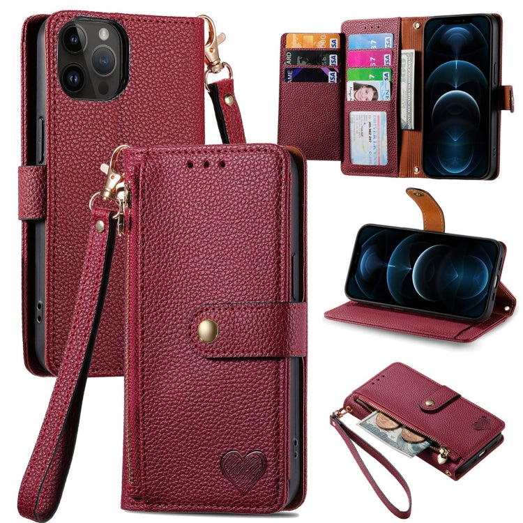 Capa de Telefone em Pele com Cordão e Fecho de Zíper Love, Para iPhone 14 Pro Max, Para iPhone 7 / 8 / SE 2022, Para iPhone 13 Pro Max, Para iPhone 13 Pro, Para iPhone 13, Para iPhone 12 / 12 Pro, Para iPhone 12 Pro Max, Para iPhone 11 Pro Max