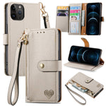 Capa de Telefone em Pele com Cordão e Fecho de Zíper Love, Para iPhone 14 Pro Max, Para iPhone 7 / 8 / SE 2022, Para iPhone 13 Pro Max, Para iPhone 13 Pro, Para iPhone 13, Para iPhone 12 / 12 Pro, Para iPhone 12 Pro Max, Para iPhone 11 Pro Max