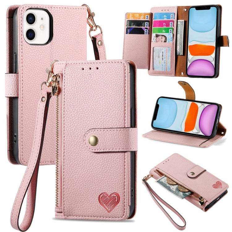 Capa de Telefone em Pele com Cordão e Fecho de Zíper Love, Para iPhone 11, Para iPhone 11 Pro, Para iPhone X / XS, Para iPhone XR, Para iPhone XS Max, Para iPhone 7 Plus / 8 Plus, Para iPhone 6 Plus / 6s Plus, Para iPhone 6 / 6s
