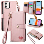 Capa de Telefone em Pele com Cordão e Fecho de Zíper Love, Para iPhone 11, Para iPhone 11 Pro, Para iPhone X / XS, Para iPhone XR, Para iPhone XS Max, Para iPhone 7 Plus / 8 Plus, Para iPhone 6 Plus / 6s Plus, Para iPhone 6 / 6s