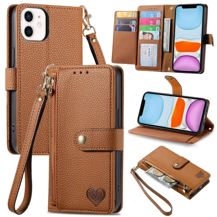 Capa de Telefone em Pele com Cordão e Fecho de Zíper Love, Para iPhone 11, Para iPhone 11 Pro, Para iPhone X / XS, Para iPhone XR, Para iPhone XS Max, Para iPhone 7 Plus / 8 Plus, Para iPhone 6 Plus / 6s Plus, Para iPhone 6 / 6s