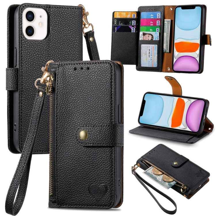 Capa de Telefone em Pele com Cordão e Fecho de Zíper Love, Para iPhone 11, Para iPhone 11 Pro, Para iPhone X / XS, Para iPhone XR, Para iPhone XS Max, Para iPhone 7 Plus / 8 Plus, Para iPhone 6 Plus / 6s Plus, Para iPhone 6 / 6s