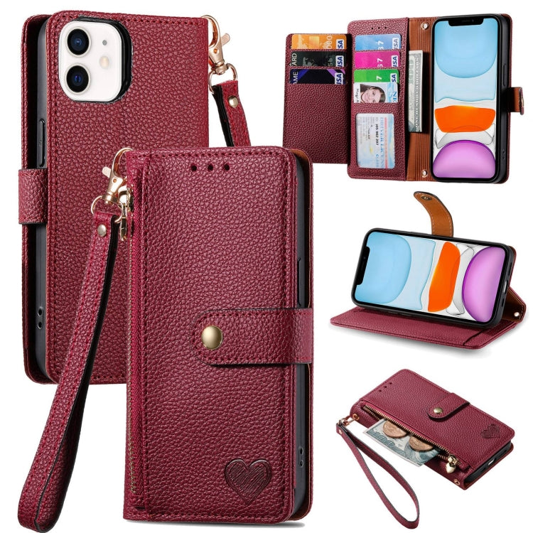 Capa de Telefone em Pele com Cordão e Fecho de Zíper Love, Para iPhone 11, Para iPhone 11 Pro, Para iPhone X / XS, Para iPhone XR, Para iPhone XS Max, Para iPhone 7 Plus / 8 Plus, Para iPhone 6 Plus / 6s Plus, Para iPhone 6 / 6s