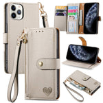 Capa de Telefone em Pele com Cordão e Fecho de Zíper Love, Para iPhone 14 Pro Max, Para iPhone 7 / 8 / SE 2022, Para iPhone 13 Pro Max, Para iPhone 13 Pro, Para iPhone 13, Para iPhone 12 / 12 Pro, Para iPhone 12 Pro Max, Para iPhone 11 Pro Max