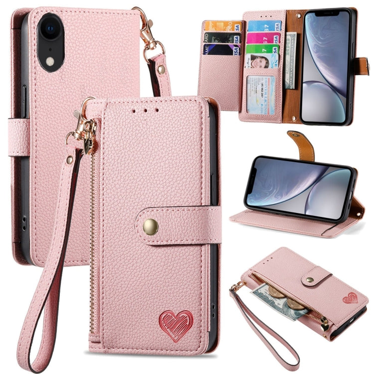 Capa de Telefone em Pele com Cordão e Fecho de Zíper Love, Para iPhone 11, Para iPhone 11 Pro, Para iPhone X / XS, Para iPhone XR, Para iPhone XS Max, Para iPhone 7 Plus / 8 Plus, Para iPhone 6 Plus / 6s Plus, Para iPhone 6 / 6s