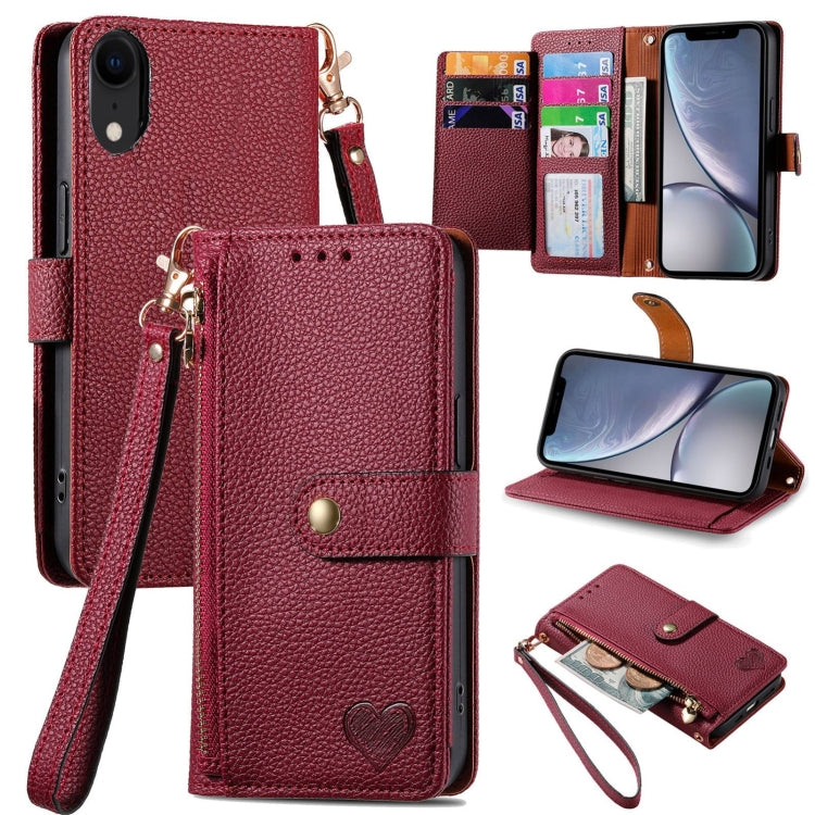 Capa de Telefone em Pele com Cordão e Fecho de Zíper Love, Para iPhone 11, Para iPhone 11 Pro, Para iPhone X / XS, Para iPhone XR, Para iPhone XS Max, Para iPhone 7 Plus / 8 Plus, Para iPhone 6 Plus / 6s Plus, Para iPhone 6 / 6s