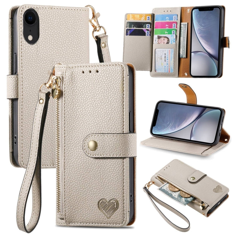 Capa de Telefone em Pele com Cordão e Fecho de Zíper Love, Para iPhone 11, Para iPhone 11 Pro, Para iPhone X / XS, Para iPhone XR, Para iPhone XS Max, Para iPhone 7 Plus / 8 Plus, Para iPhone 6 Plus / 6s Plus, Para iPhone 6 / 6s