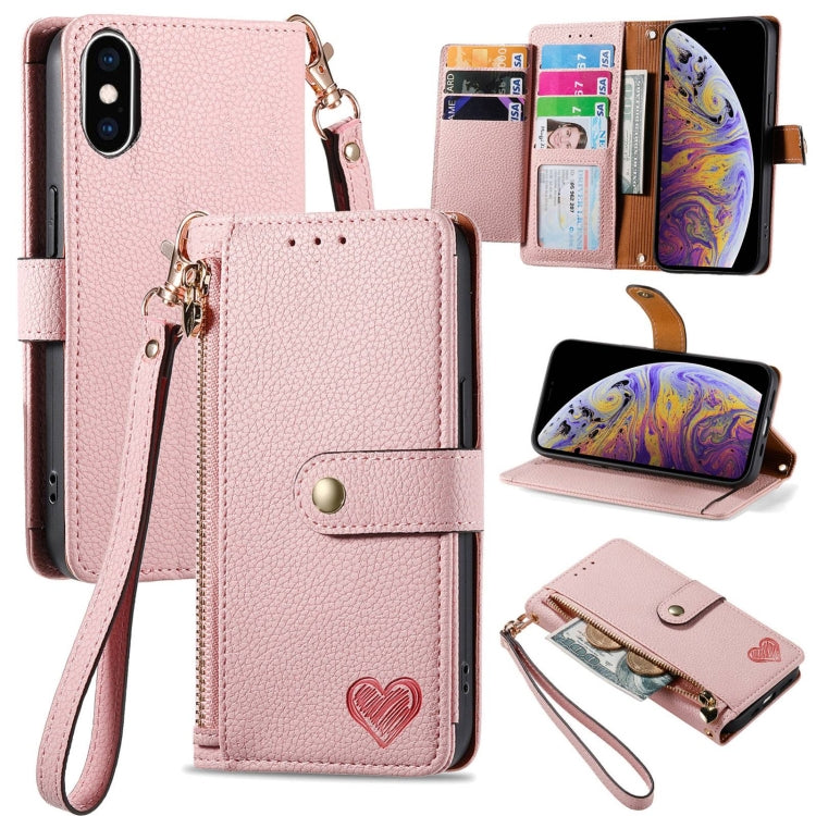 Capa de Telefone em Pele com Cordão e Fecho de Zíper Love, Para iPhone 11, Para iPhone 11 Pro, Para iPhone X / XS, Para iPhone XR, Para iPhone XS Max, Para iPhone 7 Plus / 8 Plus, Para iPhone 6 Plus / 6s Plus, Para iPhone 6 / 6s