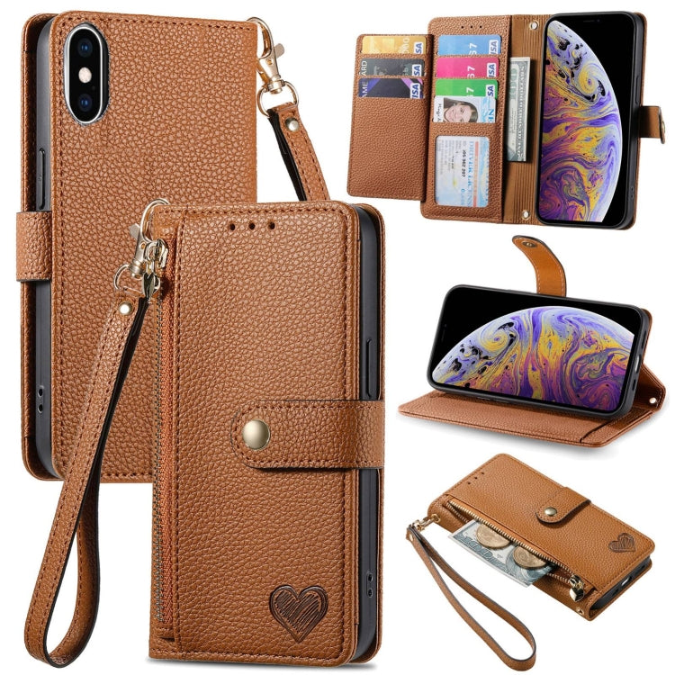 Capa de Telefone em Pele com Cordão e Fecho de Zíper Love, Para iPhone 11, Para iPhone 11 Pro, Para iPhone X / XS, Para iPhone XR, Para iPhone XS Max, Para iPhone 7 Plus / 8 Plus, Para iPhone 6 Plus / 6s Plus, Para iPhone 6 / 6s
