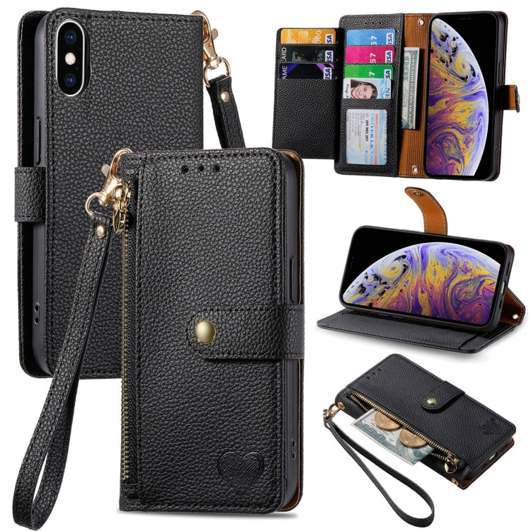 Capa de Telefone em Pele com Cordão e Fecho de Zíper Love, Para iPhone 11, Para iPhone 11 Pro, Para iPhone X / XS, Para iPhone XR, Para iPhone XS Max, Para iPhone 7 Plus / 8 Plus, Para iPhone 6 Plus / 6s Plus, Para iPhone 6 / 6s