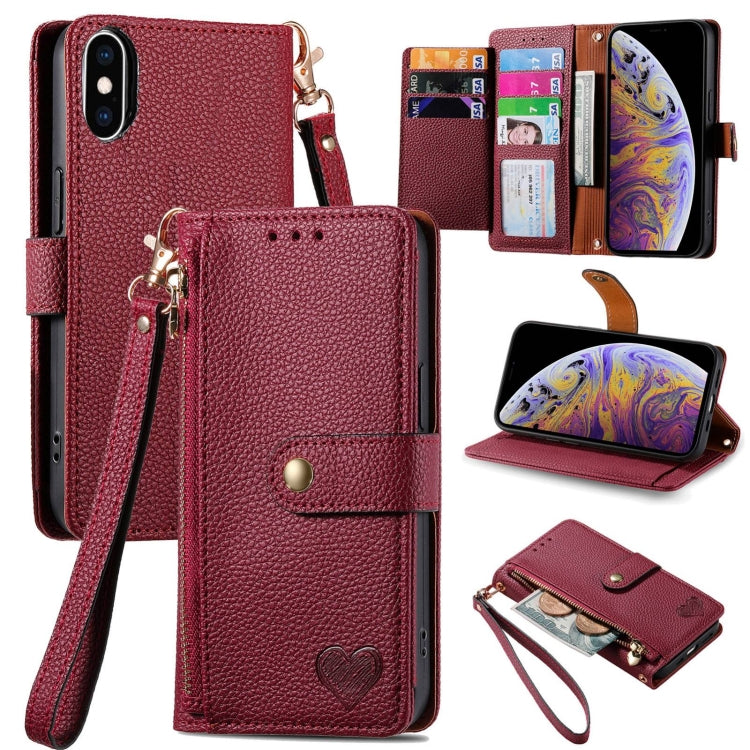 Capa de Telefone em Pele com Cordão e Fecho de Zíper Love, Para iPhone 11, Para iPhone 11 Pro, Para iPhone X / XS, Para iPhone XR, Para iPhone XS Max, Para iPhone 7 Plus / 8 Plus, Para iPhone 6 Plus / 6s Plus, Para iPhone 6 / 6s