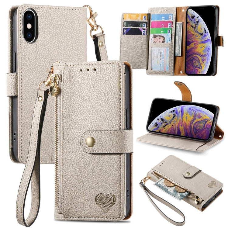 Capa de Telefone em Pele com Cordão e Fecho de Zíper Love, Para iPhone 11, Para iPhone 11 Pro, Para iPhone X / XS, Para iPhone XR, Para iPhone XS Max, Para iPhone 7 Plus / 8 Plus, Para iPhone 6 Plus / 6s Plus, Para iPhone 6 / 6s